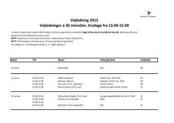 Vejledning 2012 Vejledninger á 30 minutter, tirsdage fra 13.00-15.00