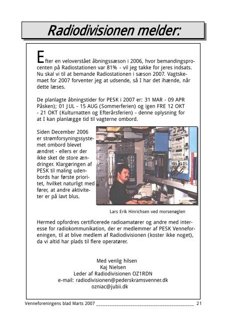 Blad nr. 1 marts 2007 - Fregatten PEDER SKRAMs venner