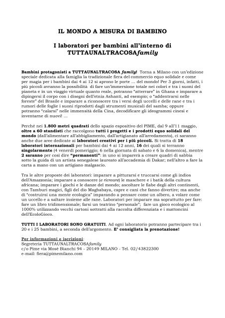 Il Mondo A Misura Di Bambino I Laboratori Per Bambini Pime