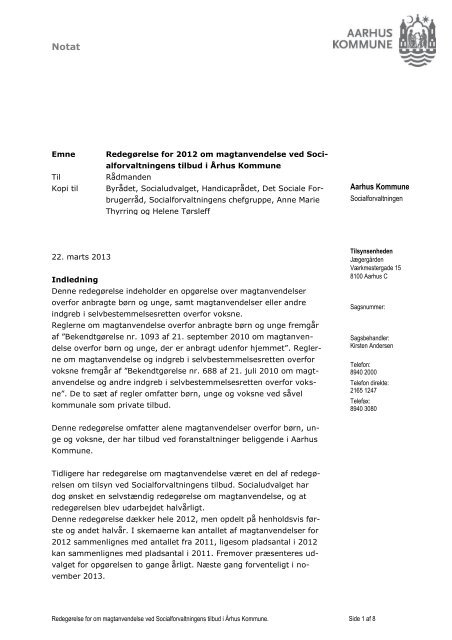 Redegørelse om magtanvendelse 2012 - Aarhus.dk