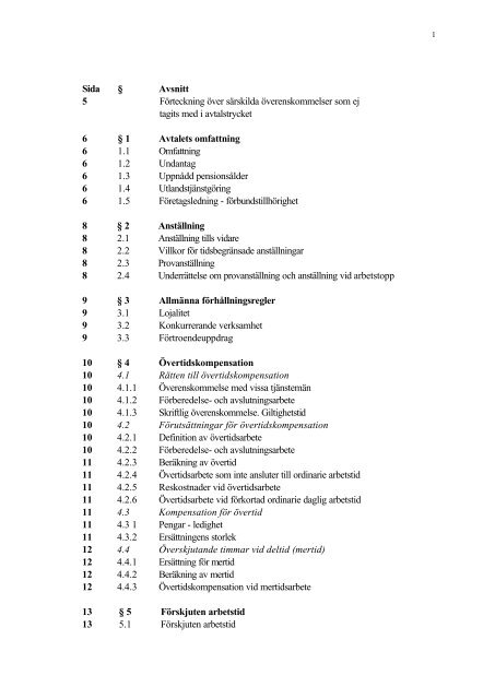 Sida § Avsnitt 5 Förteckning över särskilda överenskommelser som ...