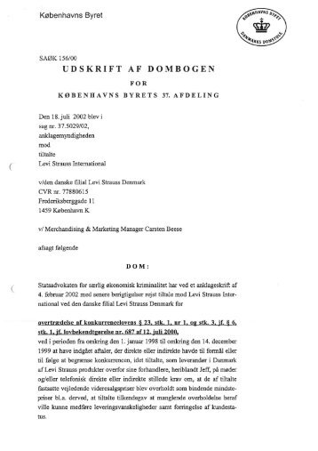 Dom afsagt af Københavns Byret den 18. juli 2002 - Konkurrence