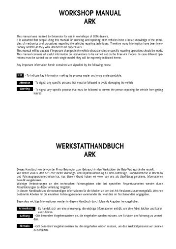 WORKSHOP MANUAL ARK WERKSTATTHANDBUCH ARK - Free