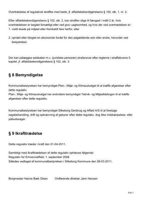 Silkeborg Kommune REGULATIV FOR ERHVERVSAFFALD