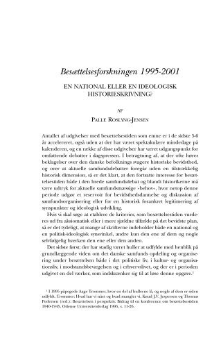 Besættelsesforskningen 1995-2001 - Historisk Tidsskrift