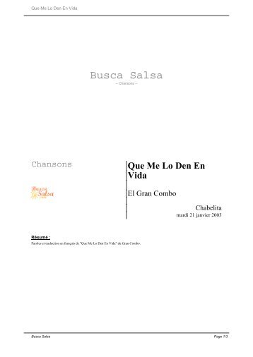 Que Me Lo Den En Vida - Busca Salsa