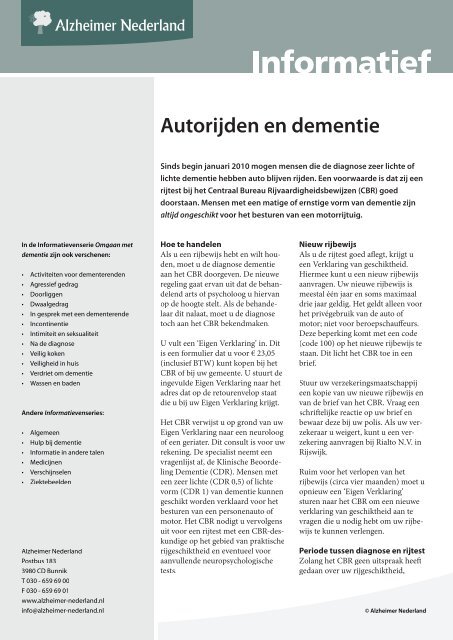 Autorijden en dementie - Alzheimer Nederland