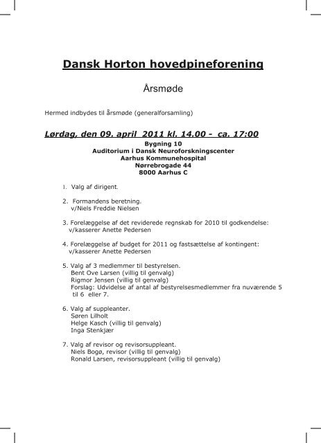 Jan 2011 - Dansk Horton Hovedpine Forening