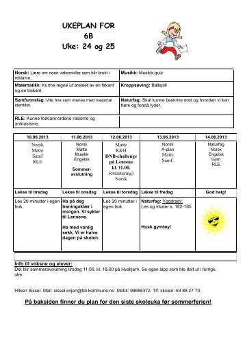 UKEPLAN FOR 6B Uke: 24 og 25