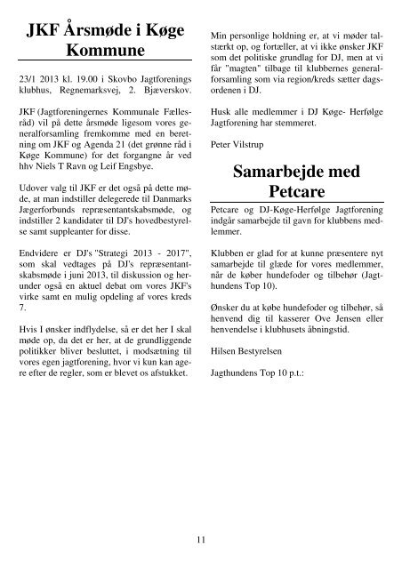 DJ-Køge-Herfølge Jagtforening Medlemsblad Nr. 1 Januar 2013