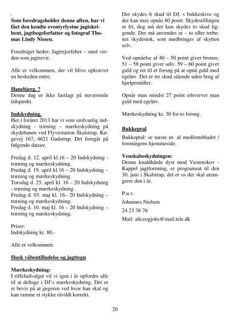 DJ-Køge-Herfølge Jagtforening Medlemsblad Nr. 1 Januar 2013