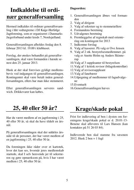 DJ-Køge-Herfølge Jagtforening Medlemsblad Nr. 1 Januar 2013