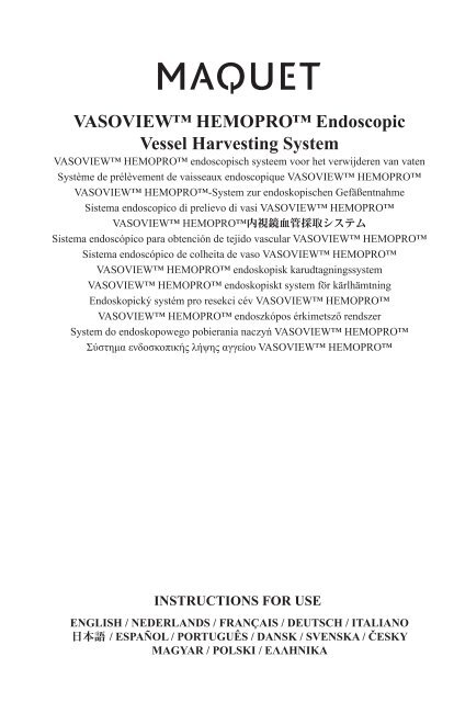 Instructions For Use Vasoview Hemopro Multi Maquet