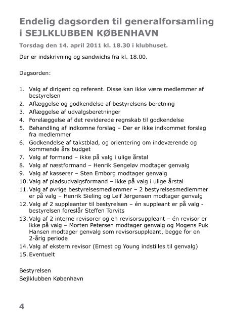 Endelig dagsorden til generalforsamling d. 14/4 2011 - Sejlklubben ...