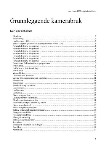 Grunnleggende kamerabruk (pdf) - Digital fotografering