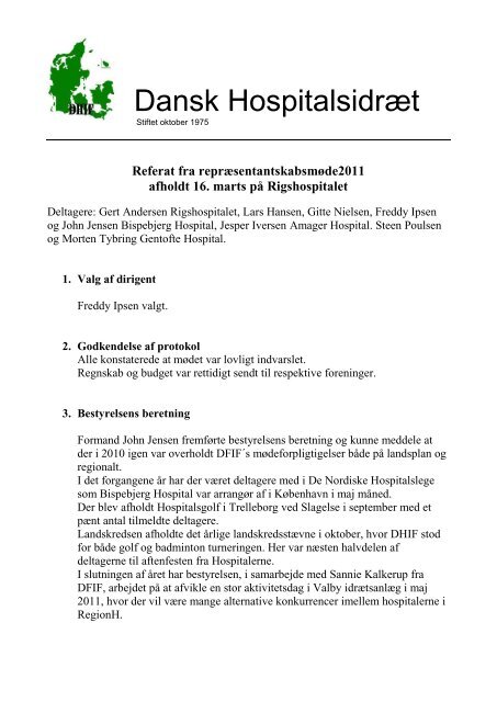 Repræsentantskabsmøde 16 marts 2011 - Dansk Hospitalsidræt