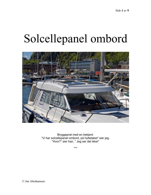 Solcellepanel ombord - Sagaforumet