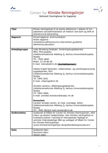 Klinisk retningslinje til at styrke adherence i relation til hiv-patienters ...