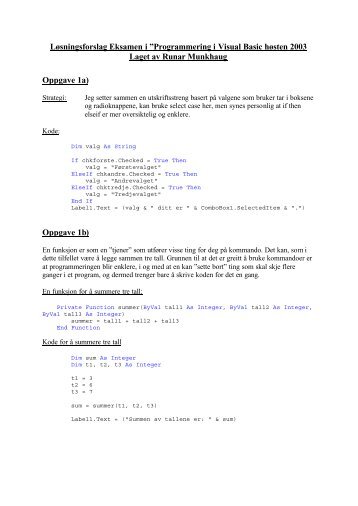Løsningsforslag Eksamen Visual Basic høsten 2003