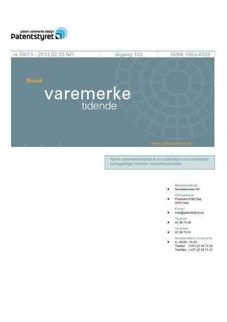 Norsk Varemerketidende nr 09/13 - Patentstyret