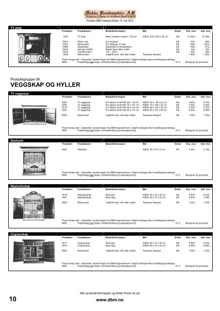 Prisliste 2012 - DOKKA BONDEMØBLER AS