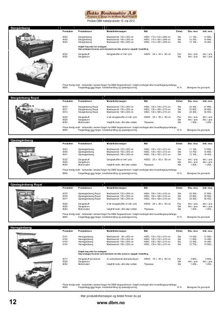 Prisliste 2012 - DOKKA BONDEMØBLER AS