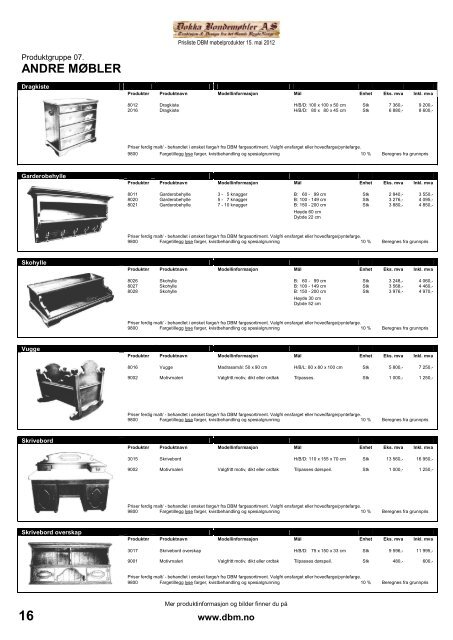 Prisliste 2012 - DOKKA BONDEMØBLER AS