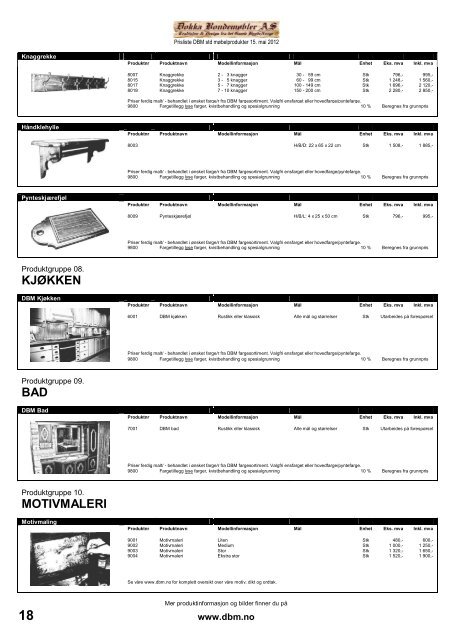 Prisliste 2012 - DOKKA BONDEMØBLER AS