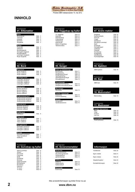 Prisliste 2012 - DOKKA BONDEMØBLER AS