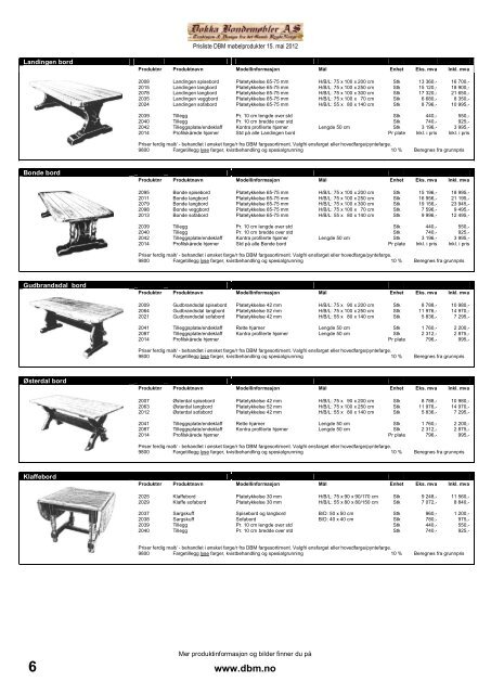Prisliste 2012 - DOKKA BONDEMØBLER AS