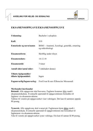 Sykepleie BSM1 Anatomi fysiologi genetikk ernæring og ...