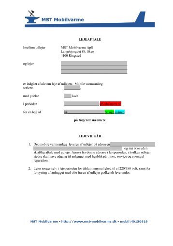 LEJEAFTALE Imellem udlejer MST Mobilvarme ApS Langebjergvej ...