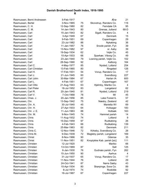 Danish Brotherhood Death Index, 1916-1995 R - The Danish ...