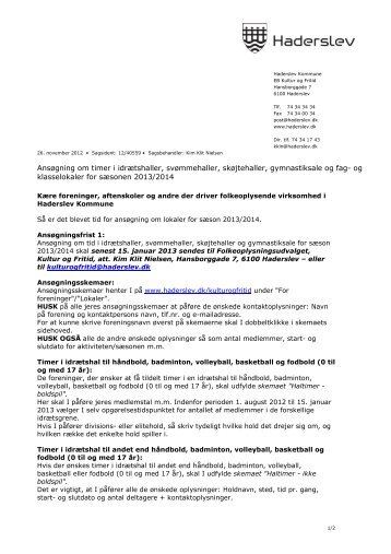 dage en skrivelse fra Kultur og Fritid - Haderslev Kommune