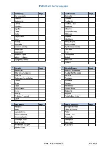 Pakkeliste som PDF-fil - Caravan Mover