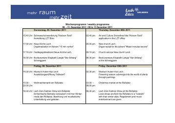 Wochenprogramm / weekly programme - Lech-Zürs