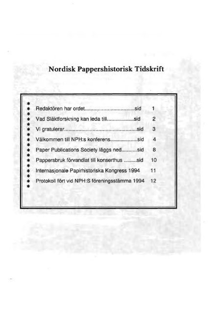 Nordisk 4/94 Pappershistorisk Tidskrift - Föreningen Nordiska ...