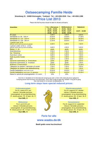 Ostseecamping Familie Heide Price List 2013 - Campingplatz ...