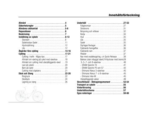 Innehållsförteckning - Cycleurope