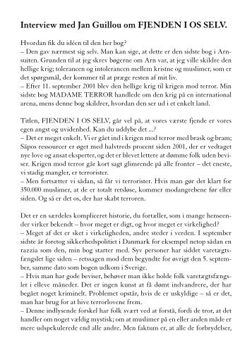 Læs interview med Jan Guillou om FJENDEN I OS SELV - Modtryk