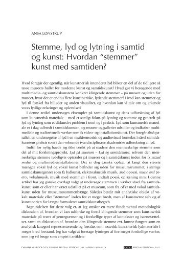 Stemme, lyd og lytning i samtid og kunst: hvordan “stemmer” - dansk ...