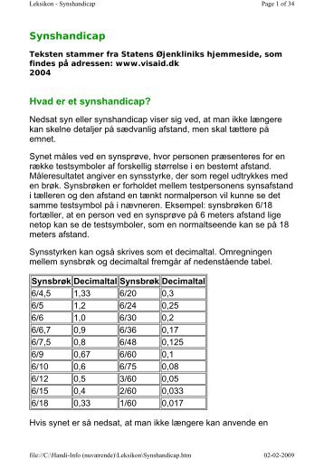 Synshandicap Hvad er et synshandicap? - Aarhus.dk