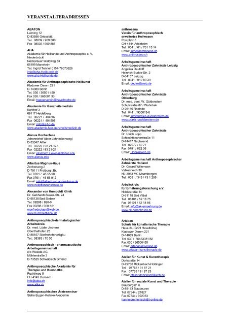 Veranstalteradressen - Gesellschaft Anthroposophischer Ärzte in ...