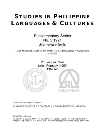 STUDIES IN PHILIPPINE LANGUAGES & CULTURES