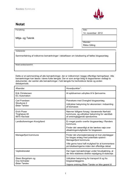 bemærkningsskema - Randers Kommune