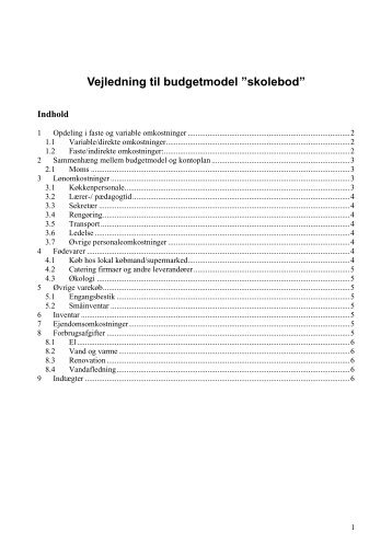 Vejledning til budgetmodel ”skolebod” - Alt om kost