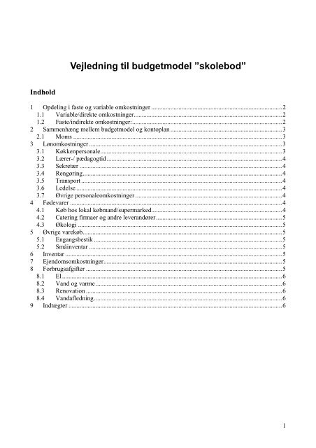 Vejledning til budgetmodel ”skolebod” - Alt om kost