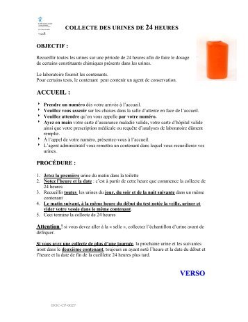 Collecte des urines de 24 heures - CHU Sainte-Justine