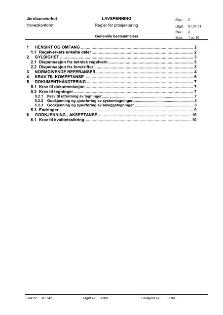 1 OVERSKRIFT 1 2 - Teknisk regelverk - Jernbaneverket