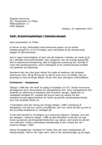 Bilag nr. 6 - Brev af 18. september 2011 til Slagelses borgmester Lis ...